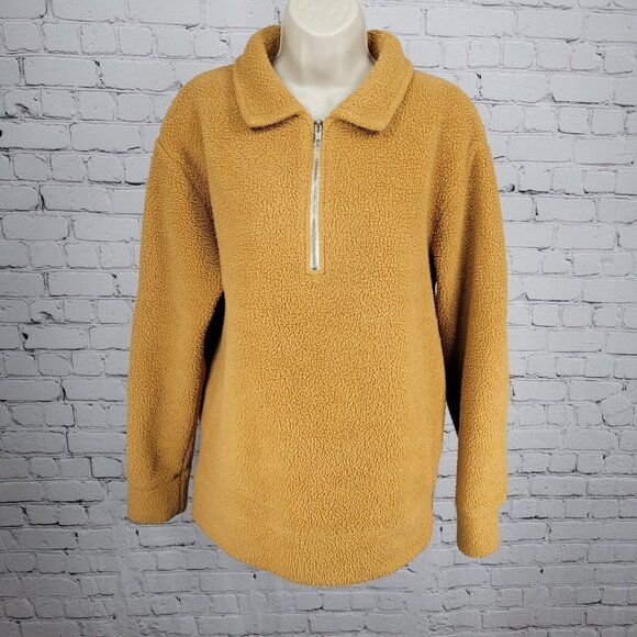 Urban Outfitters Yellow Fleece 1/4 Zip Collared Pullover Jacket Size Small S - Picture 1 of 12
